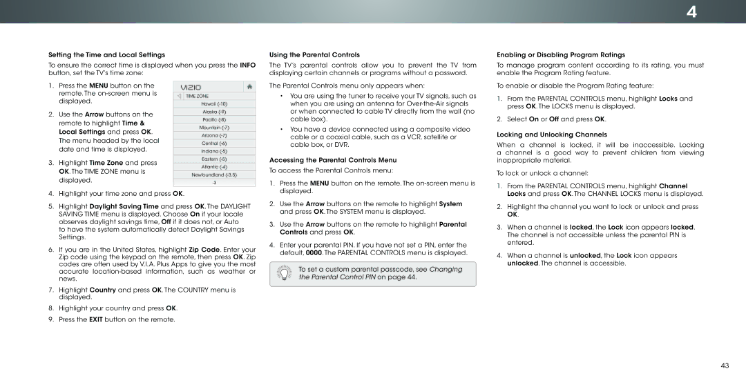 Vizio P502ui-B1E user manual Remote to highlight Time 