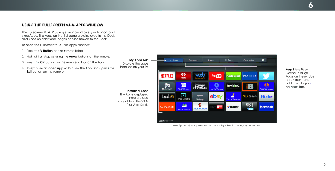 Vizio P502ui-B1E user manual Using the Fullscreen V.I.A. Apps Window 