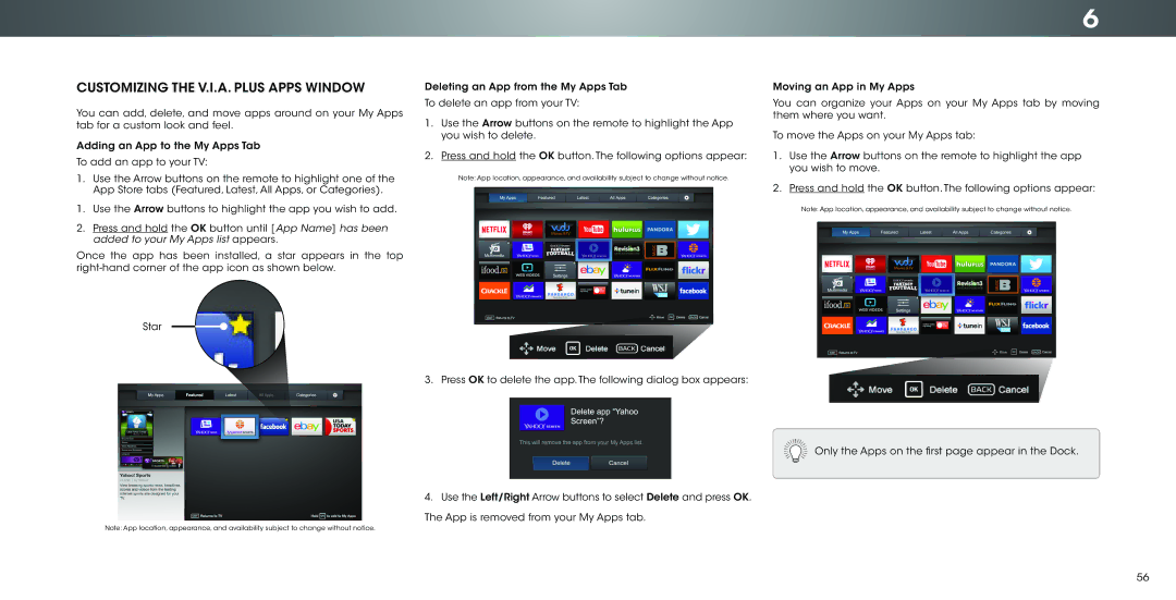 Vizio P502ui-B1E user manual Customizing the V.I.A. Plus Apps Window 