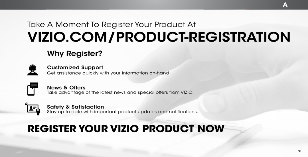 Vizio P502ui-B1E user manual Register Your Vizio Product NOW 