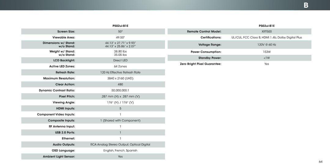 Vizio P502ui-B1E user manual 