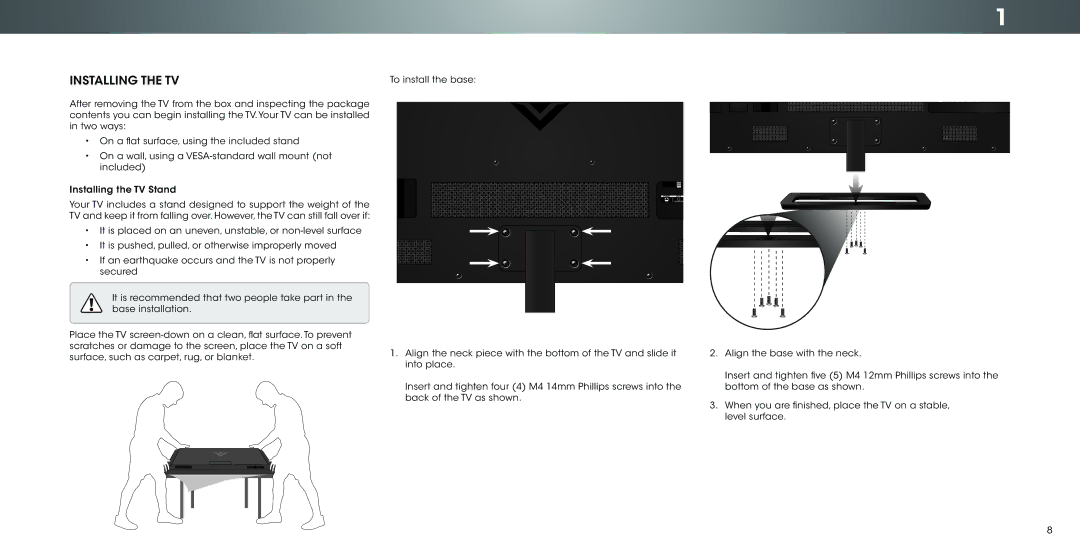 Vizio P502ui-B1E user manual Installing the TV 