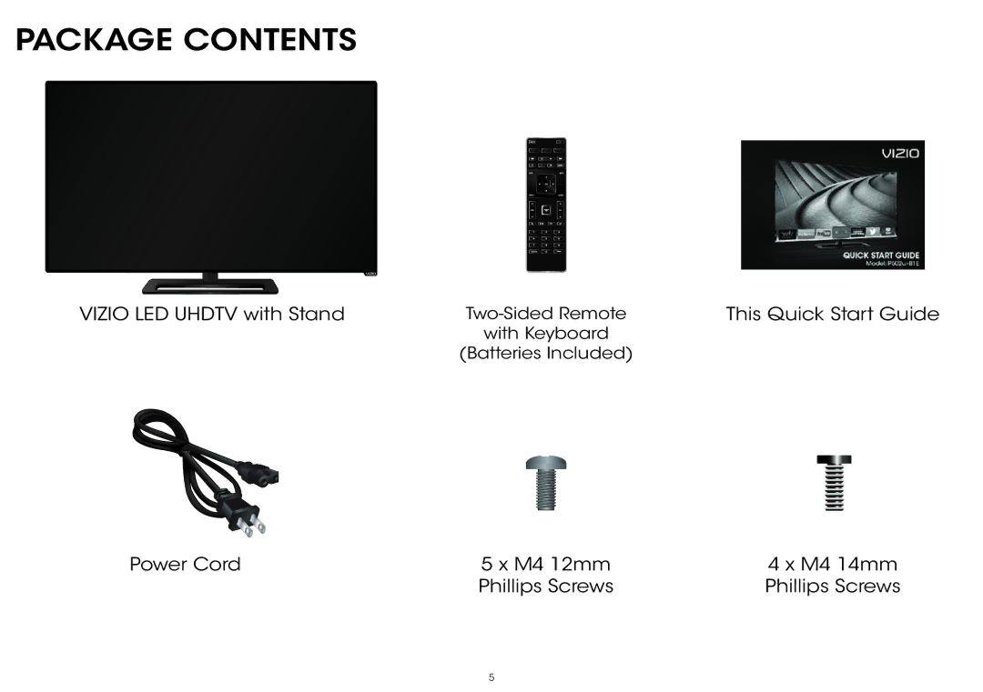 Vizio P502ui-B1E quick start Package Contents 