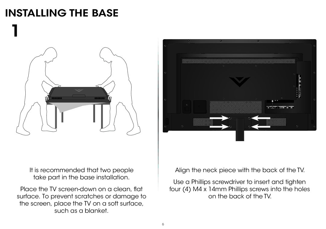 Vizio P502ui-B1E quick start Installing the Base 