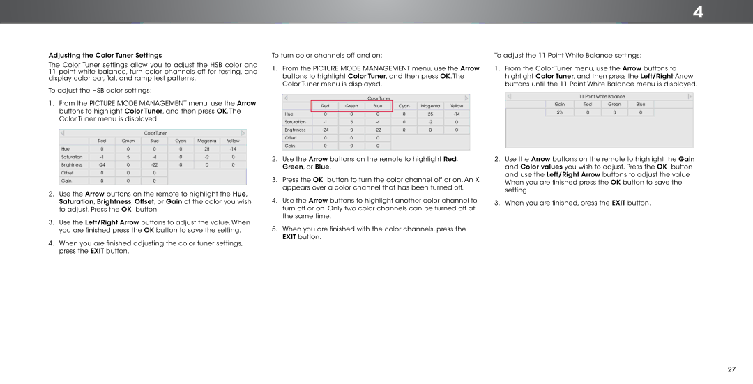 Vizio P602ui-B3, P702ui-B3 user manual Point White Balance Gain Red Green Blue 