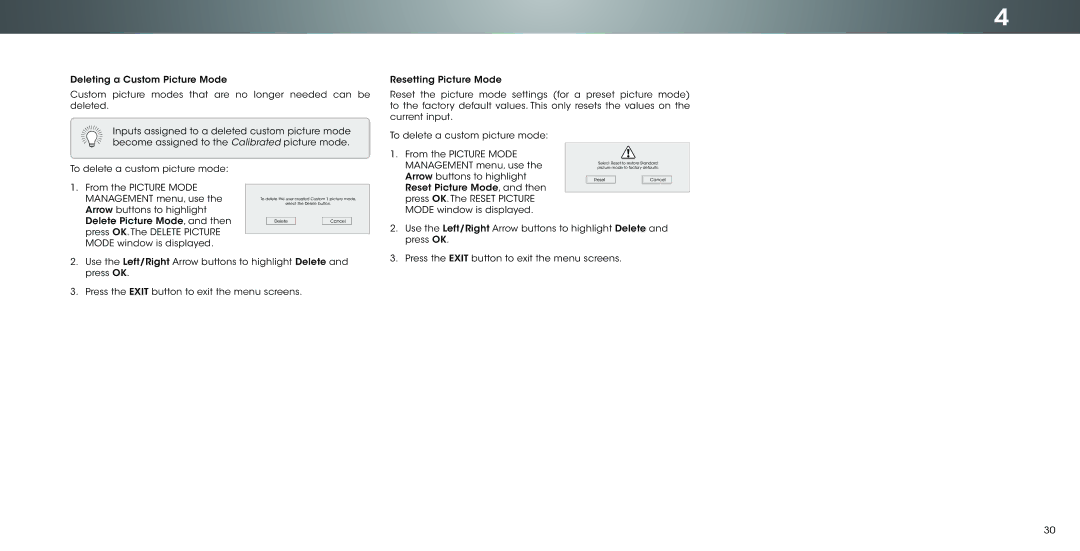 Vizio P702ui-B3, P602ui-B3 user manual Delete Picture Mode, and then 