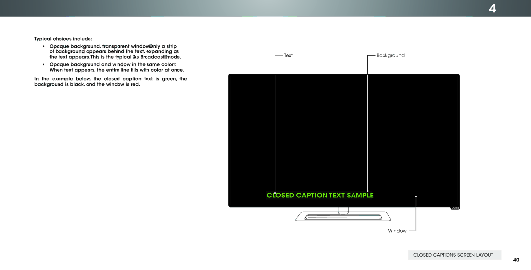 Vizio P702ui-B3, P602ui-B3 user manual Closed Caption Text Sample 