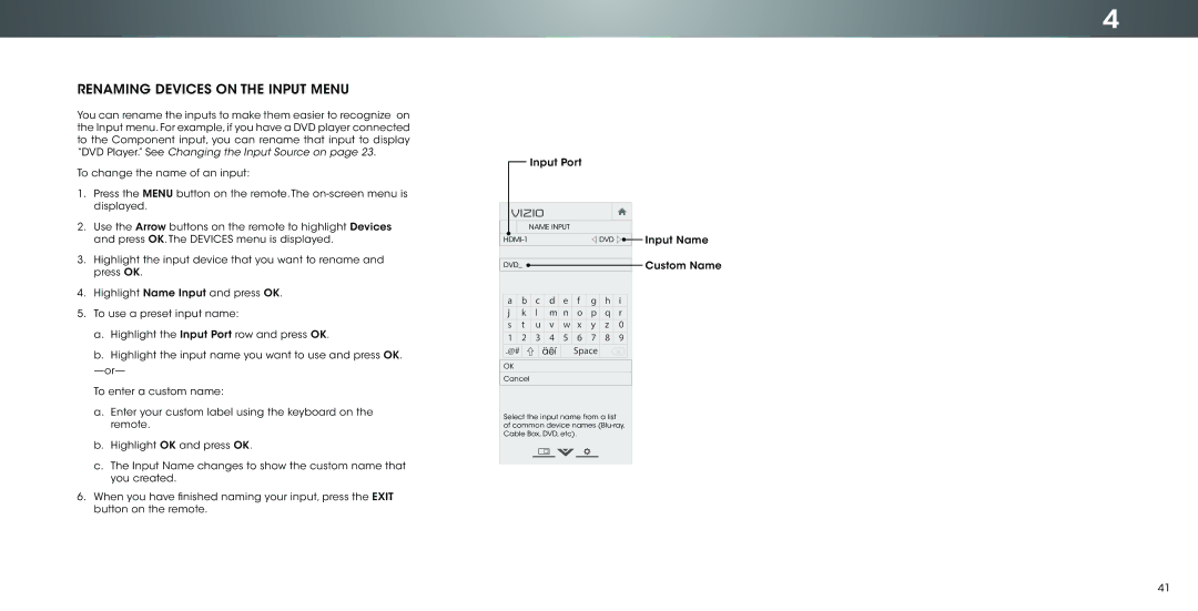 Vizio P602ui-B3, P702ui-B3 user manual Renaming Devices on the Input Menu 