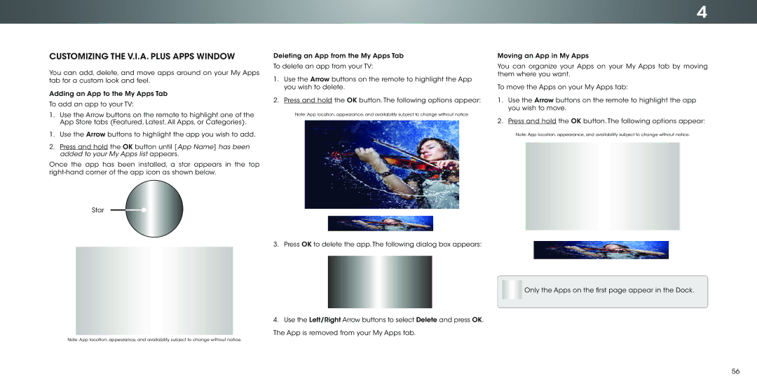 Vizio P702ui-B3, P602ui-B3 user manual Customizing the V.I.A. Plus Apps Window 