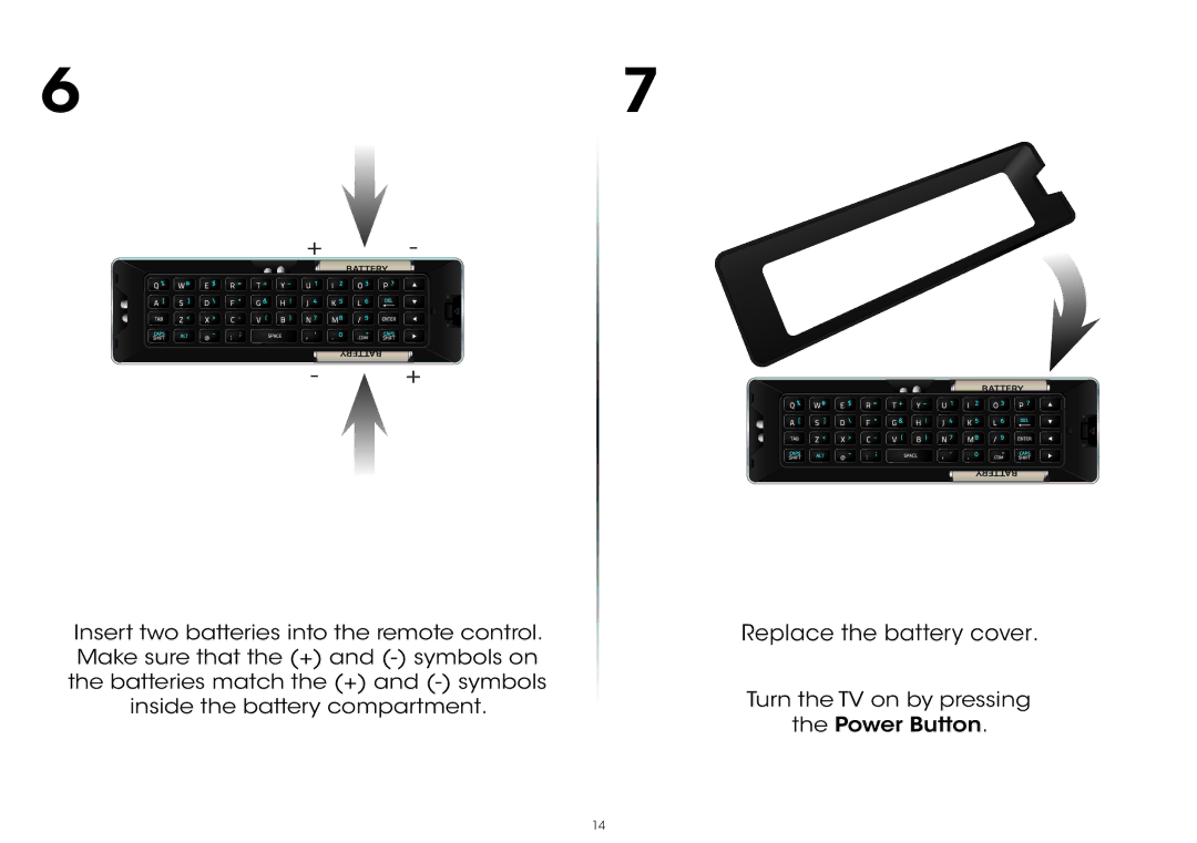 Vizio P702ui-B3, P602ui-B3 quick start Replace the battery cover 