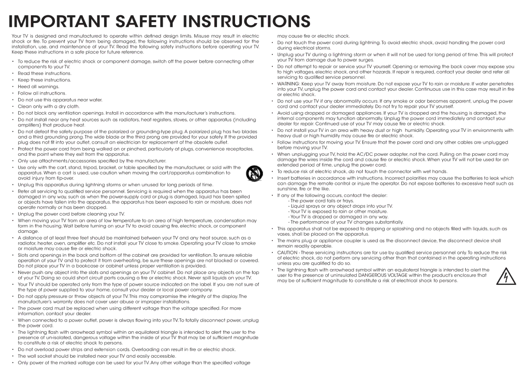 Vizio P702ui-B3, P602ui-B3 quick start Important Safety Instructions 