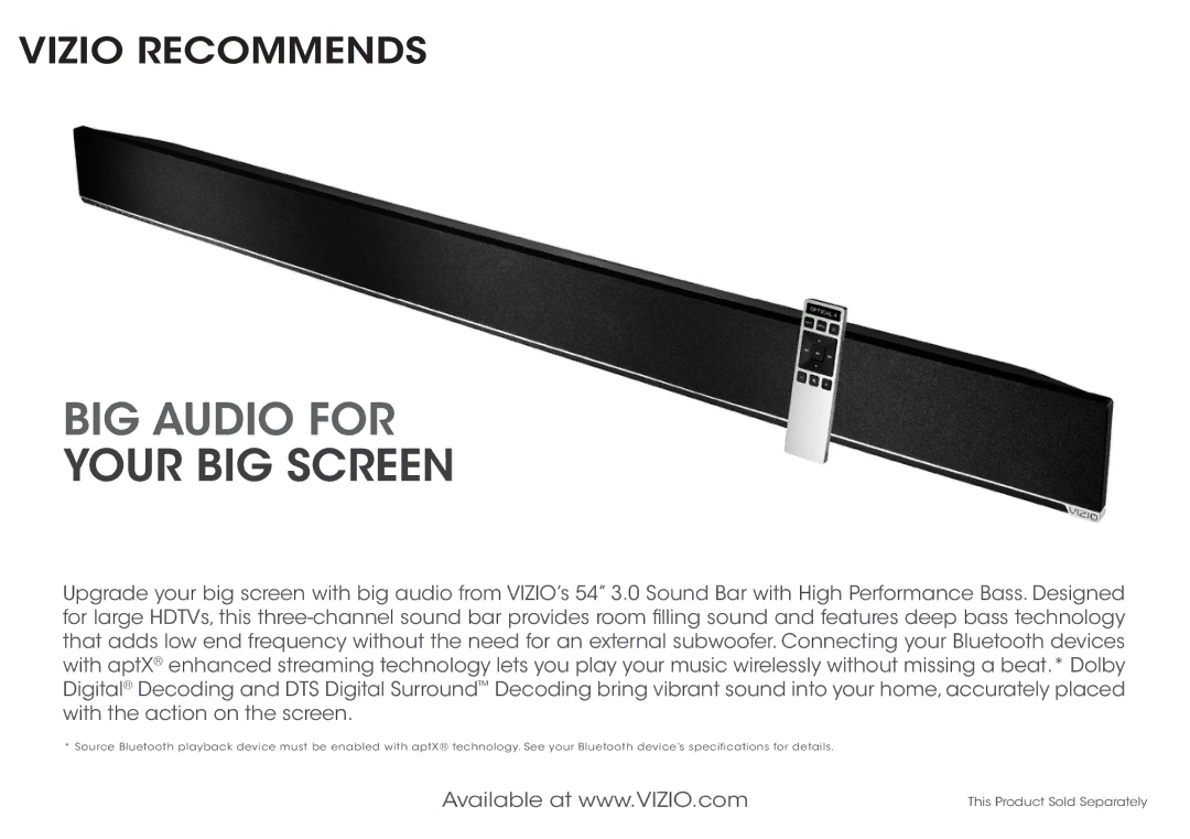 Vizio P602ui-B3, P702ui-B3 quick start BIG Audio for 