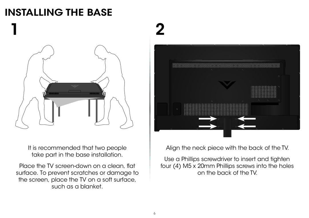 Vizio P702ui-B3, P602ui-B3 quick start Installing the Base 