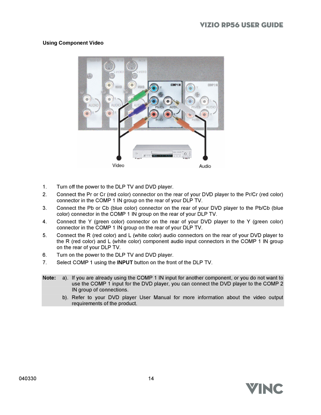 Vizio RP56 manual Using Component Video 