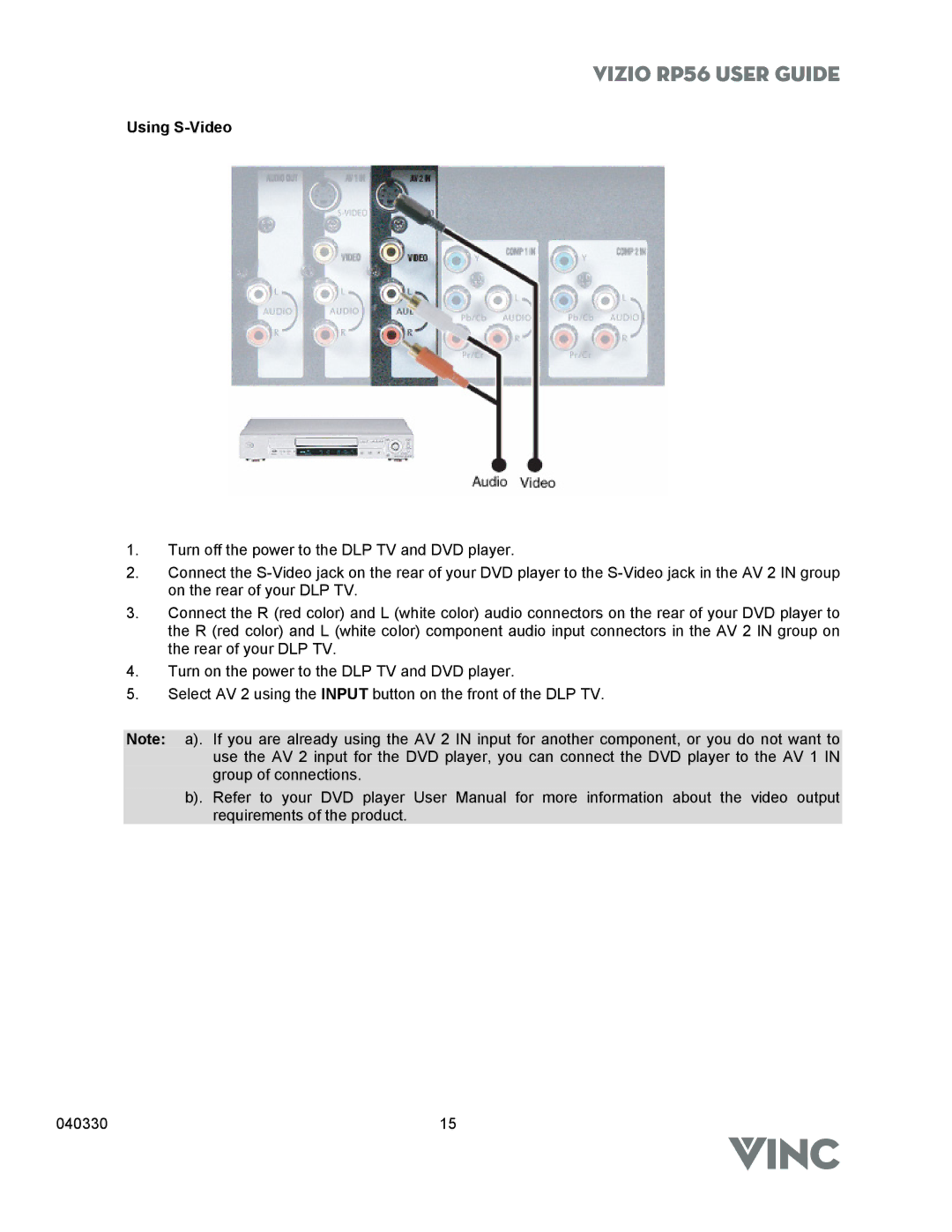 Vizio RP56 manual Using S-Video 