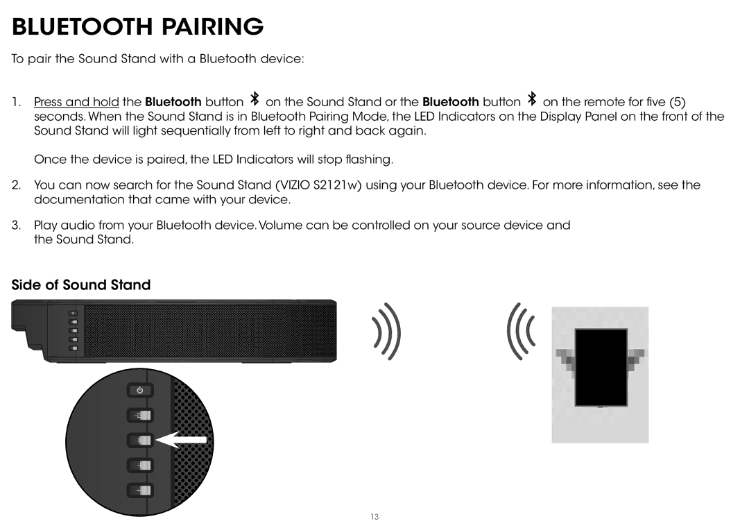 Vizio S2121w-D0 quick start Bluetooth Pairing 