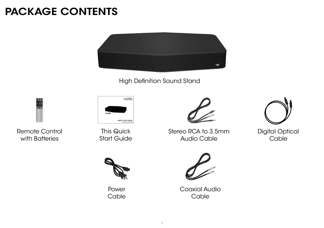 Vizio S2121w-D0 quick start Package Contents 