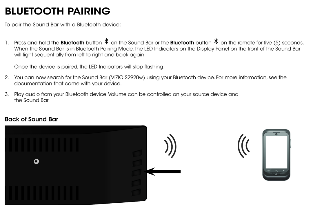 Vizio S2920WC0 quick start Bluetooth Pairing 
