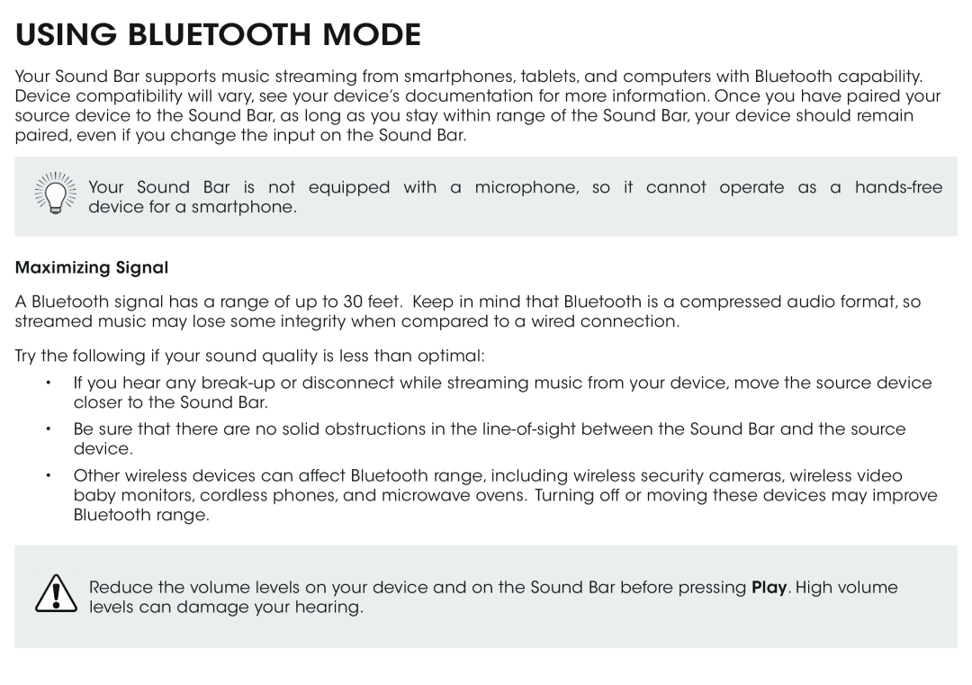 Vizio S2920WC0 quick start Using Bluetooth Mode 