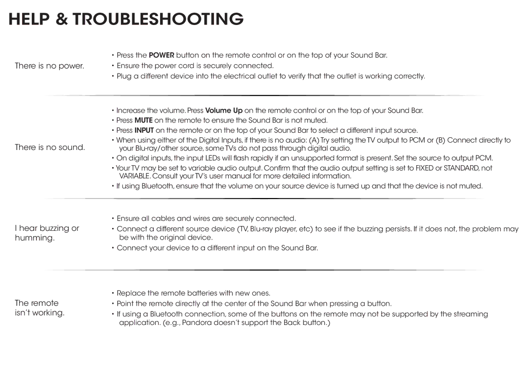 Vizio S2920WC0 quick start Help & Troubleshooting, Hear buzzing or 