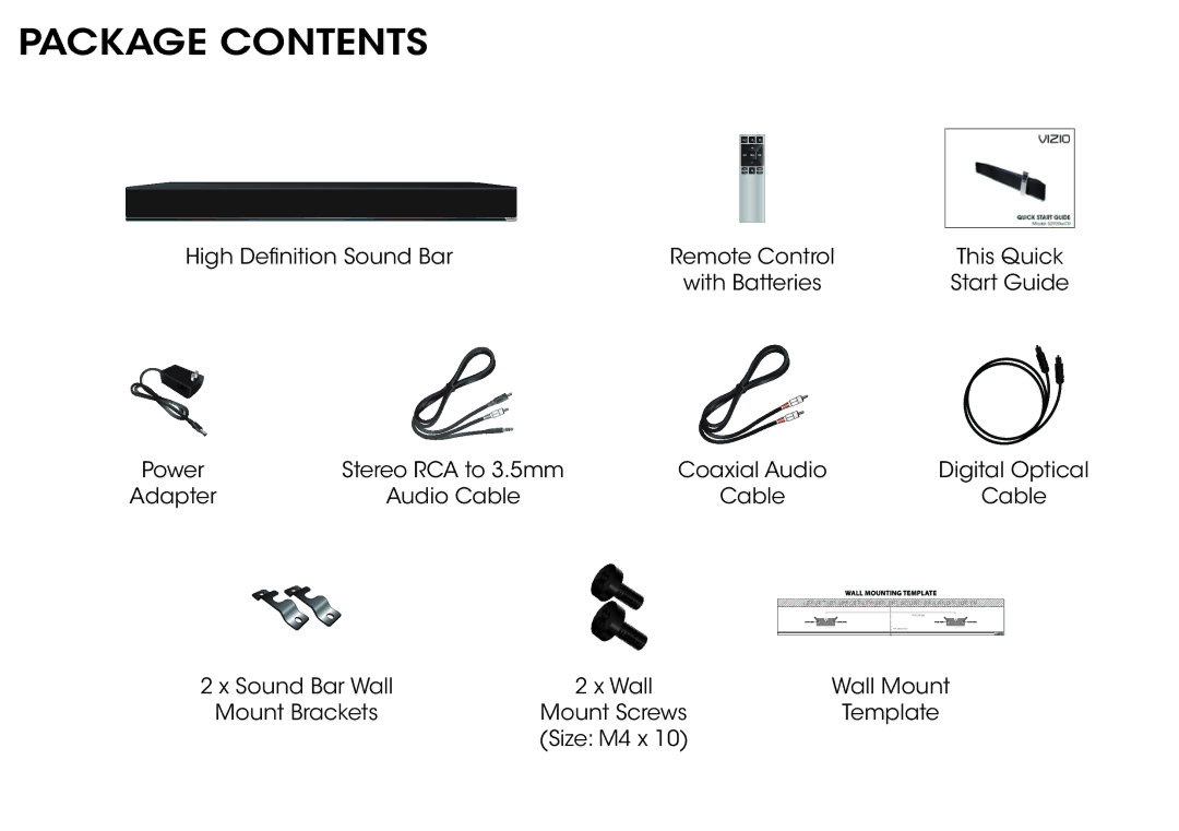 Vizio S2920WC0 quick start Package Contents 