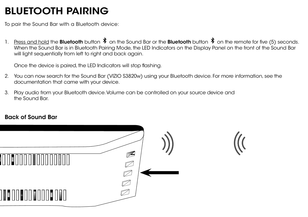 Vizio S3820WC0 quick start Bluetooth Pairing 