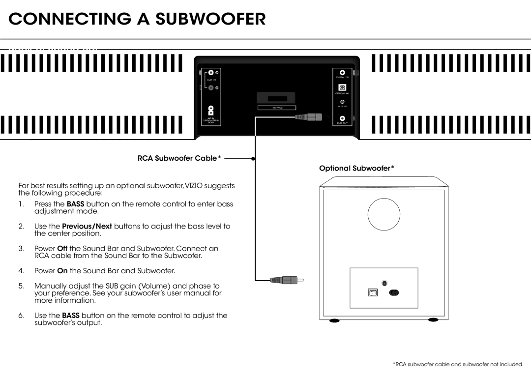 Vizio S3820WC0 quick start Connecting a Subwoofer 