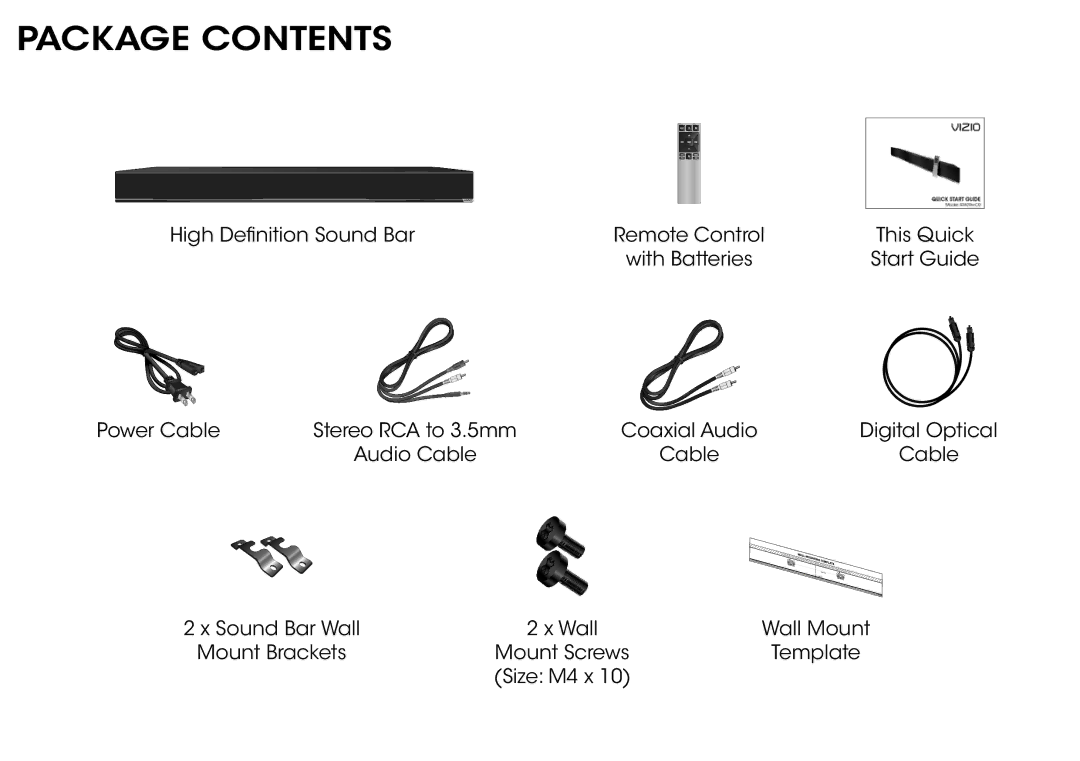 Vizio S3820WC0 quick start Package Contents 