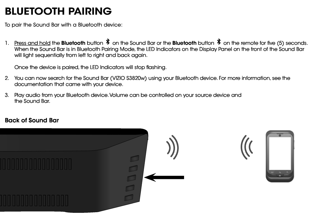 Vizio S3820WC0 quick start Bluetooth Pairing 