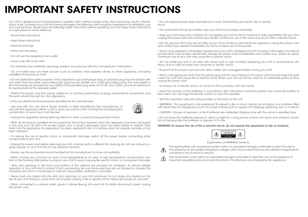 Vizio S3820WC0 quick start Important Safety Instructions 
