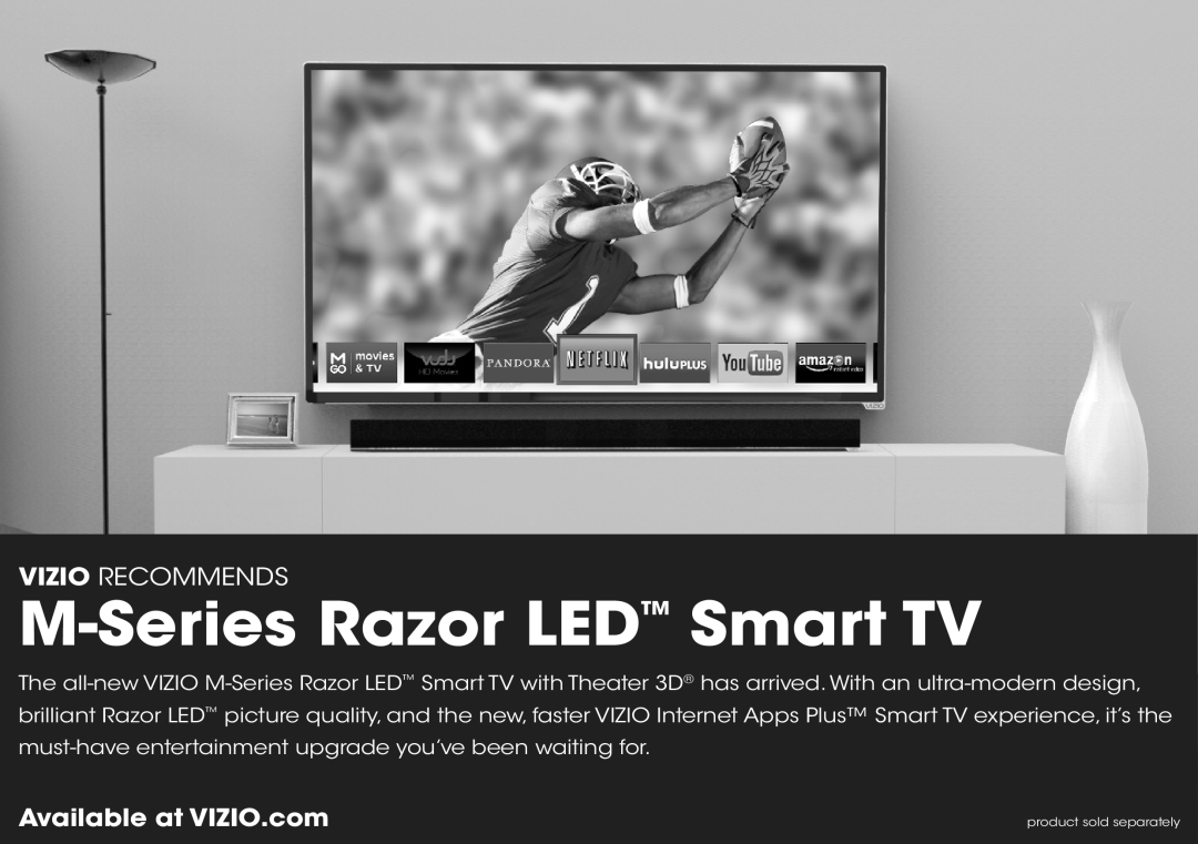 Vizio S3820WC0 quick start M-SeriesRazor LEDTM Smart TV, Vizio Recommends, product sold separately 