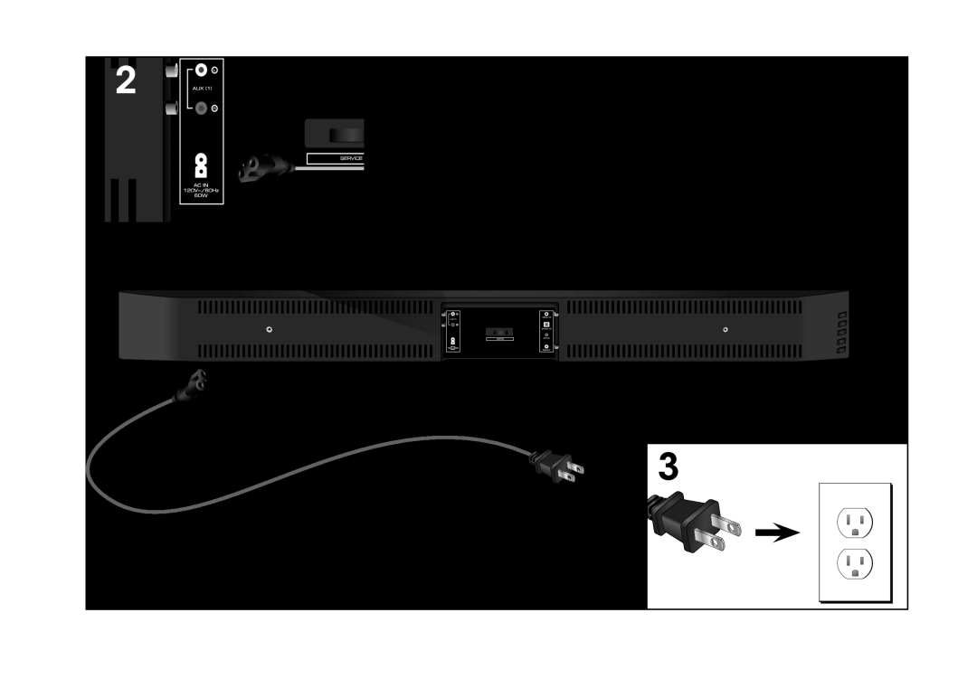 Vizio S3820WC0 quick start Connect the Power Cable to the Sound Bar, Plug the Power Cable into a power outlet 