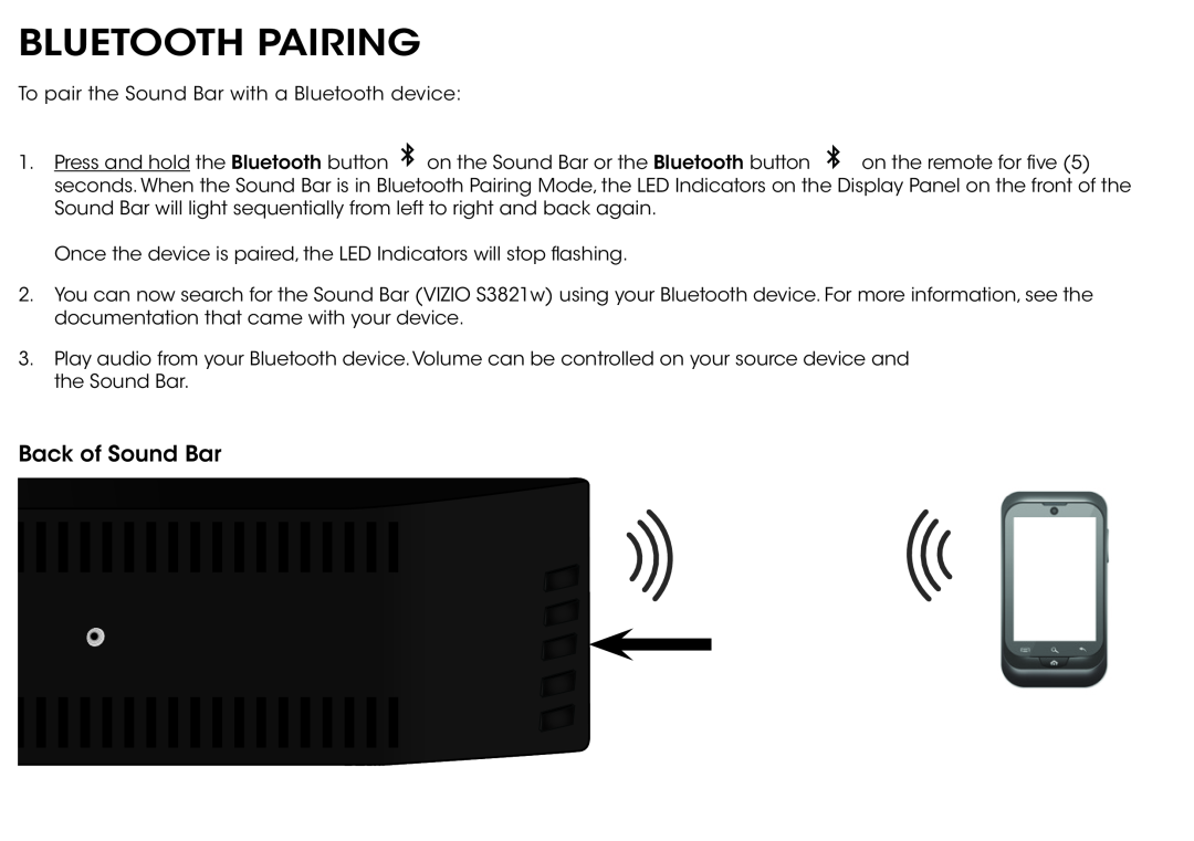 Vizio S3821W-C0, S3821WC0 quick start Bluetooth Pairing 