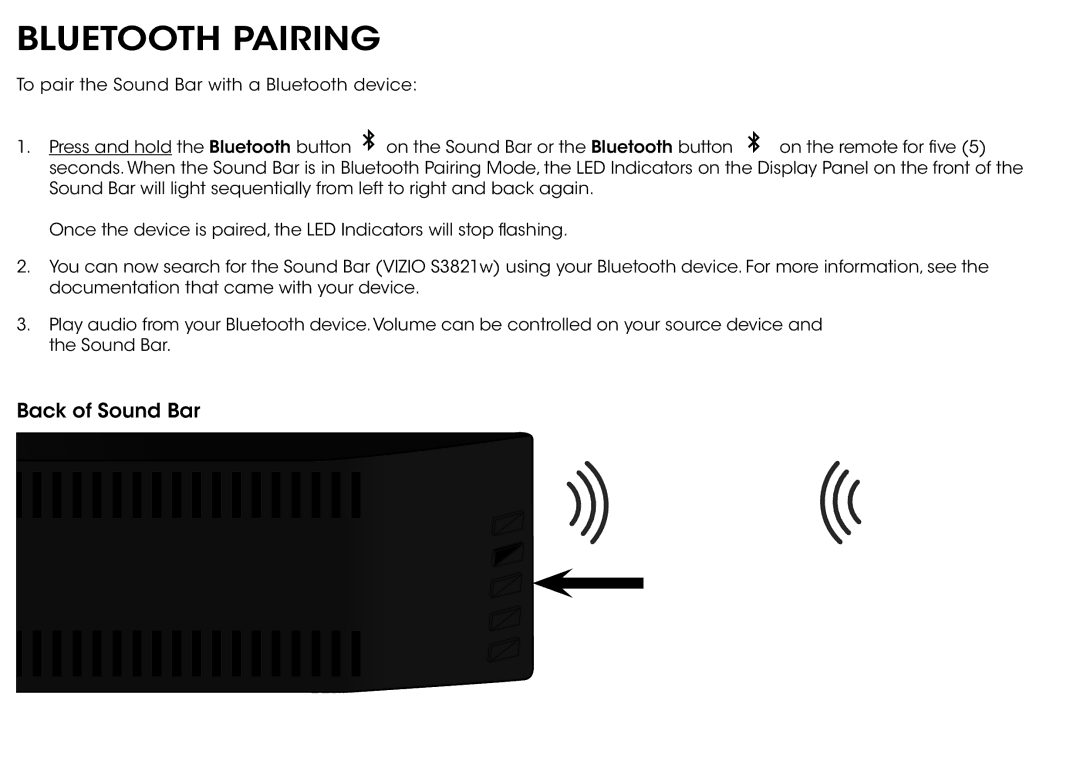 Vizio S3821W-C0, S3821WC0 quick start Bluetooth Pairing 