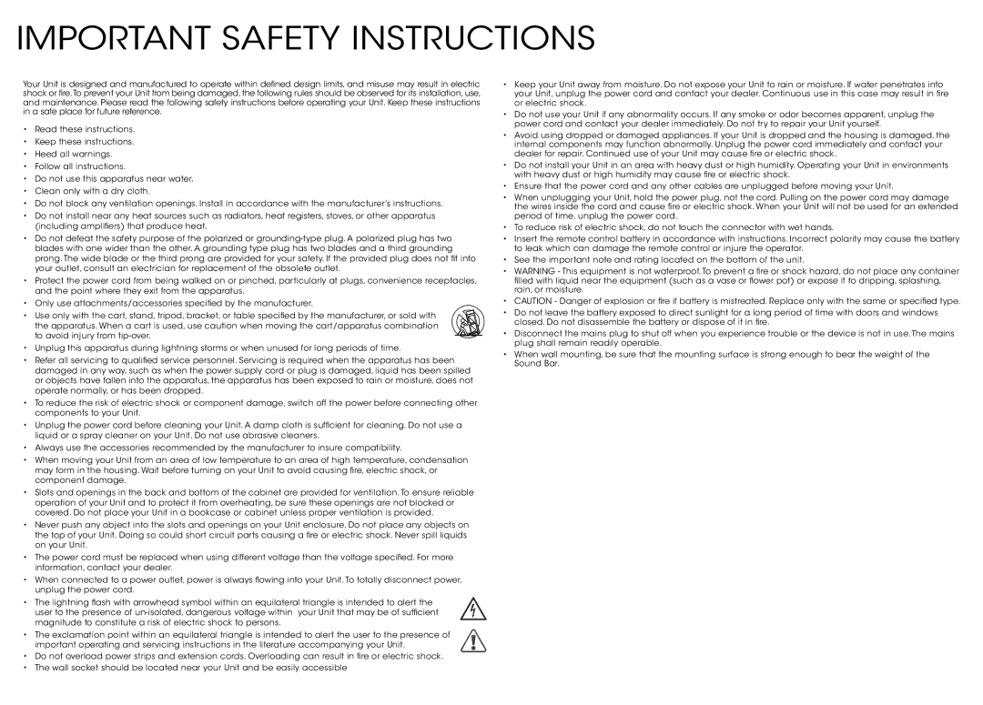 Vizio S3851w-D4 quick start Important Safety Instructions 