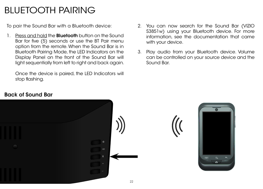 Vizio S3851w-D4 quick start Bluetooth Pairing 