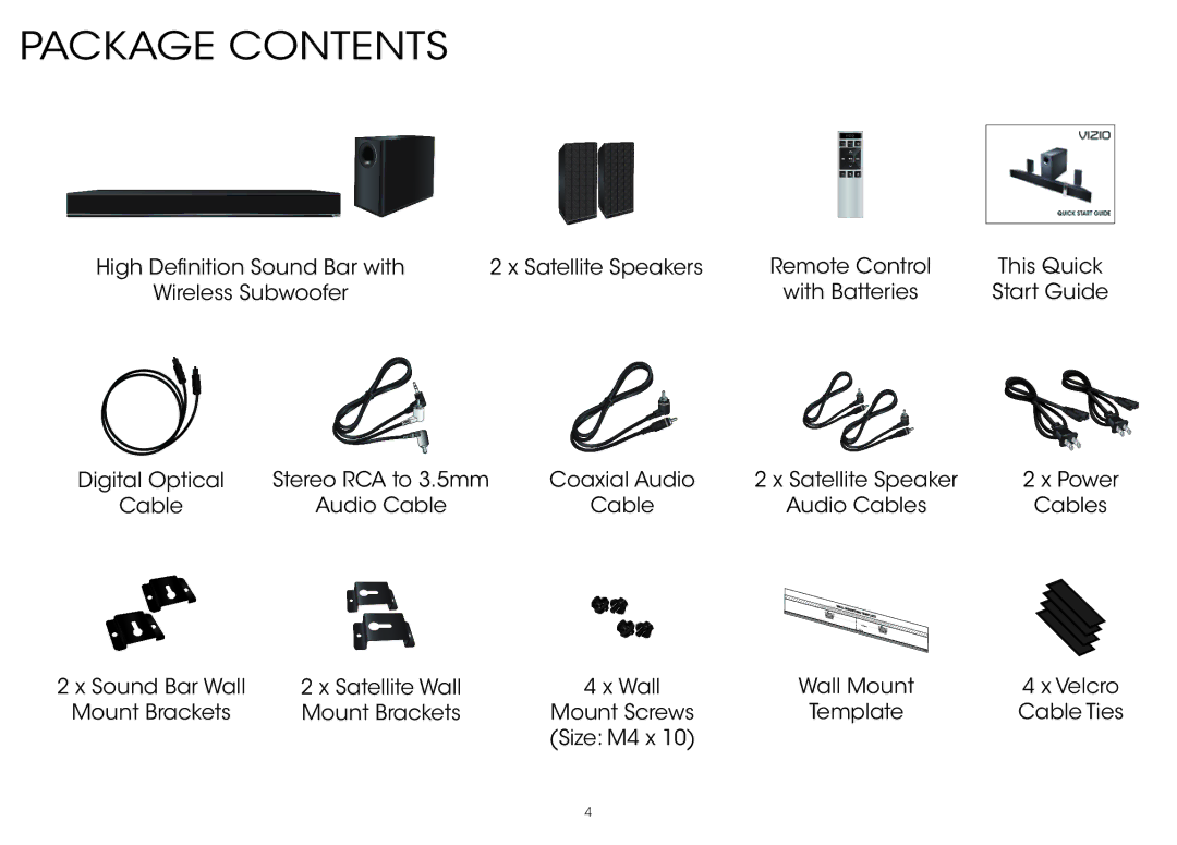 Vizio S3851w-D4 quick start Package Contents 