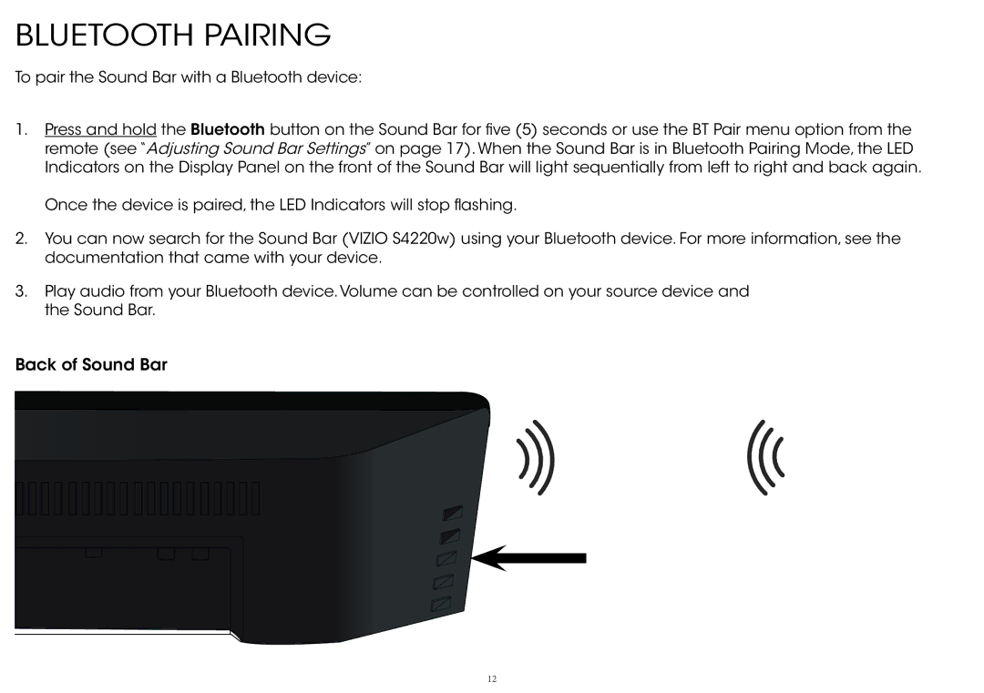 Vizio S4220w-E4 quick start Bluetooth Pairing 