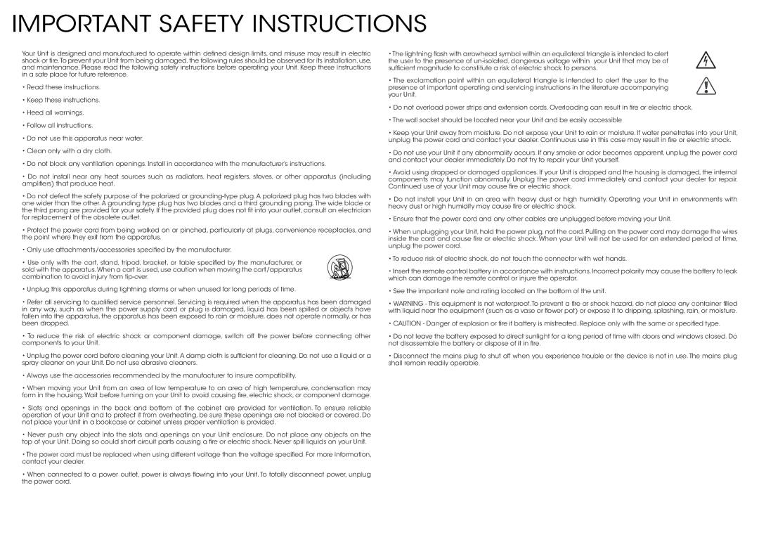 Vizio S4220w-E4 quick start Important Safety Instructions 