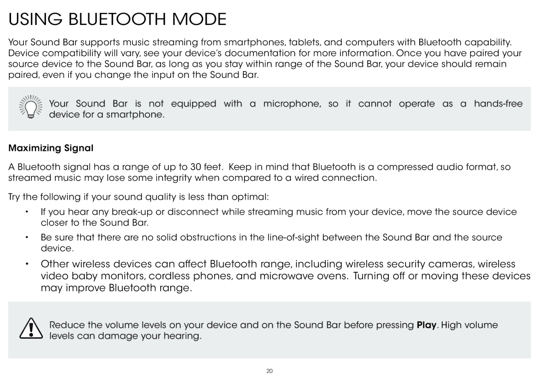 Vizio S4221w-C4 quick start Using Bluetooth Mode 