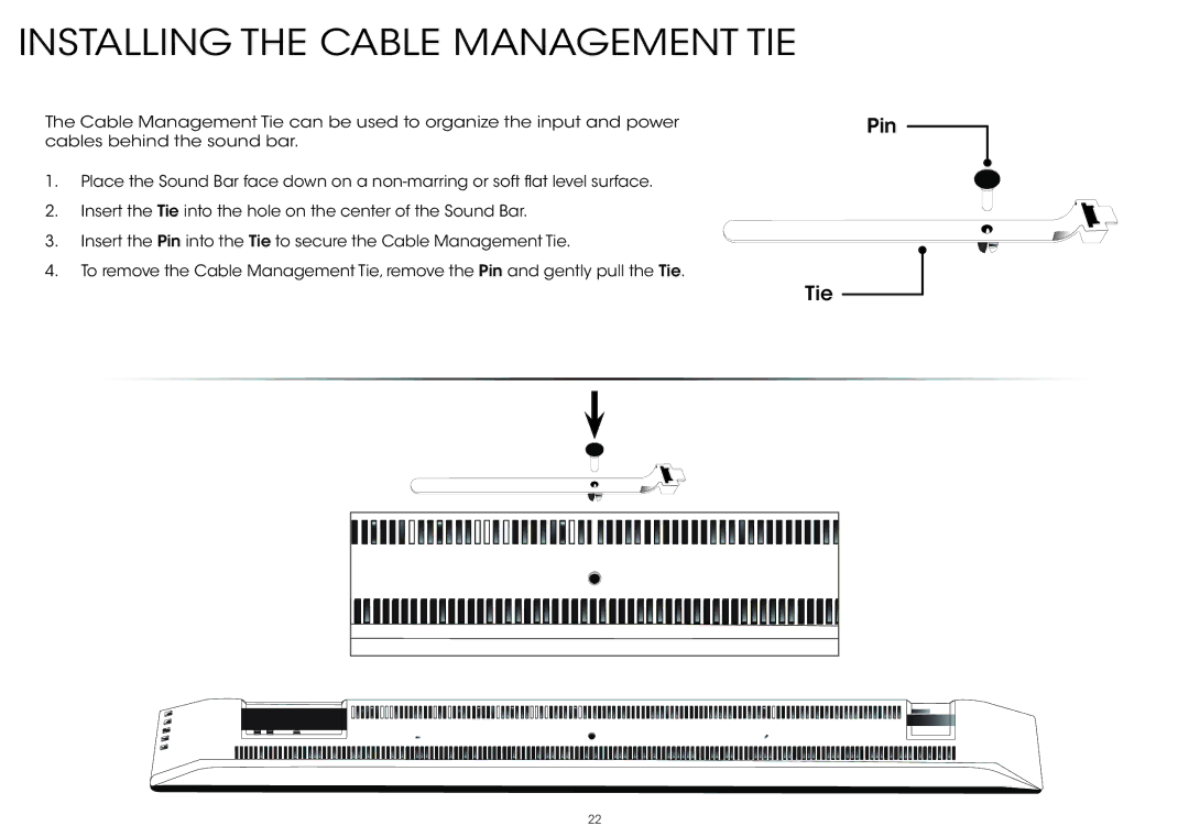 Vizio S4221w-C4 quick start Installing the Cable Management TIE, Pin 