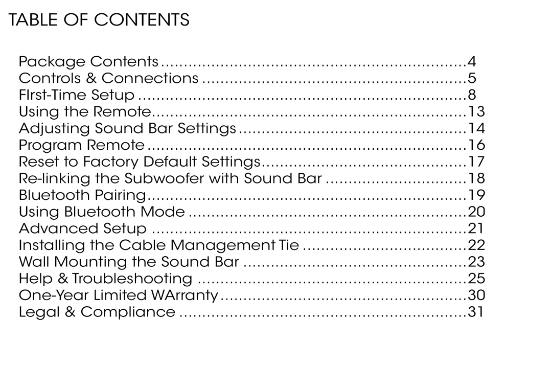 Vizio S4221w-C4 quick start Table of Contents 