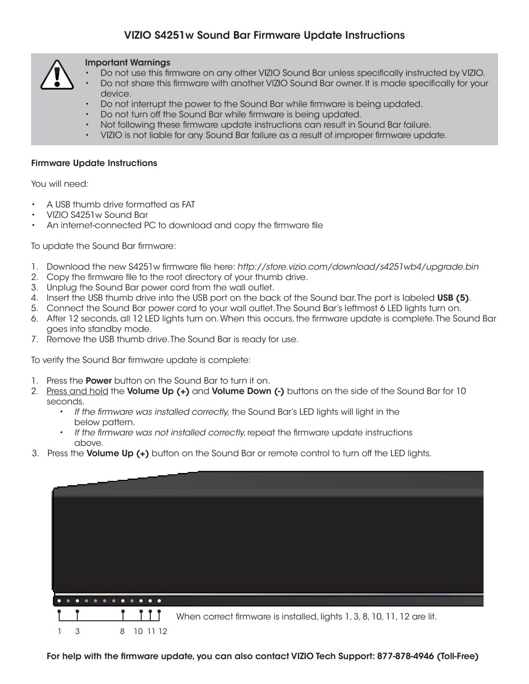 Vizio manual Vizio S4251w Sound Bar Firmware Update Instructions 
