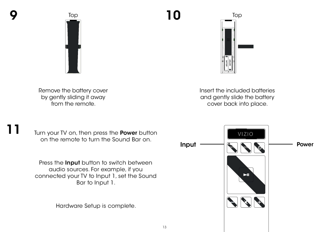 Vizio S4251W-B4, S4251WB4 quick start Input 