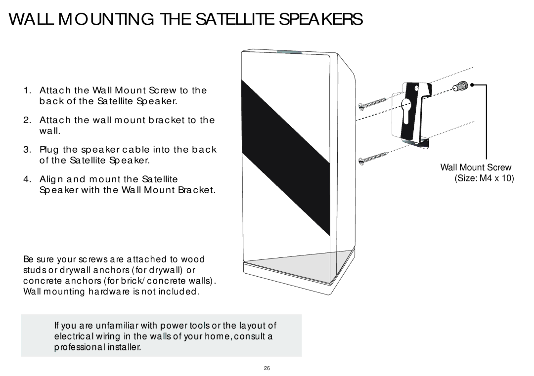 Vizio S4251WB4, S4251W-B4 quick start Wall Mounting the Satellite Speakers 