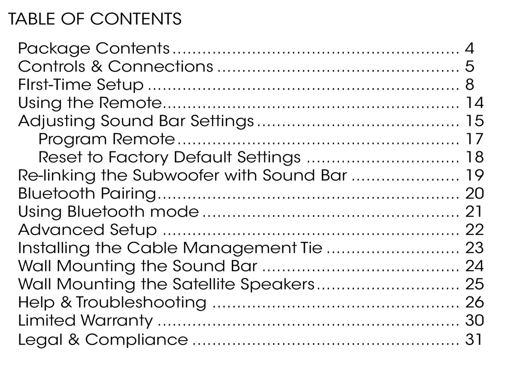 Vizio S4251W-B4, S4251WB4 quick start Table of Contents 