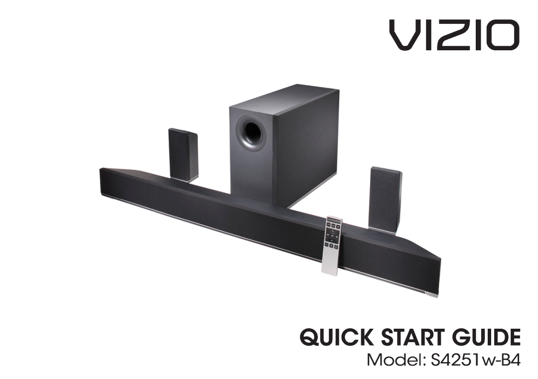 Vizio S4251W-B4, S4251WB4 quick start Model S4251w-B4, Vizio, Quick Start Guide 