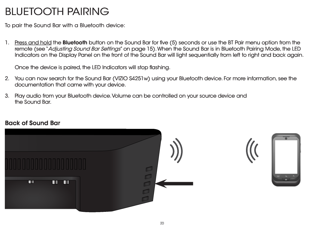 Vizio S4251WB4, S4251W-B4 quick start Bluetooth Pairing 
