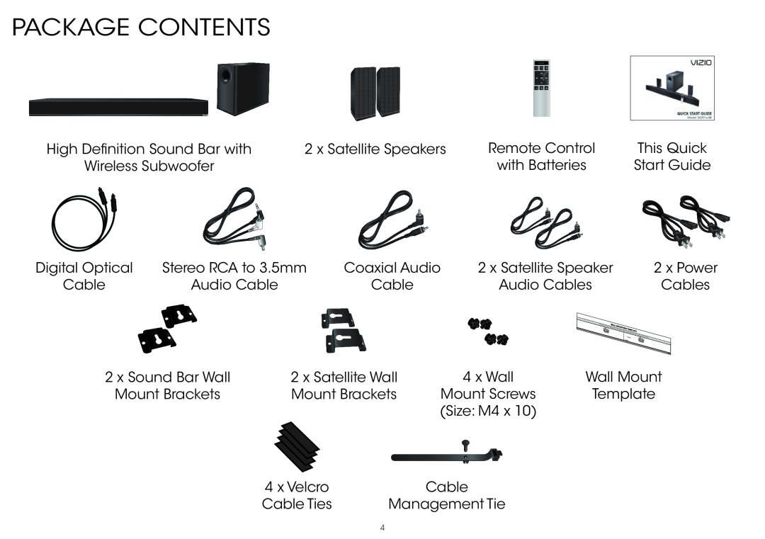 Vizio S4251WB4, S4251W-B4 quick start Package Contents 