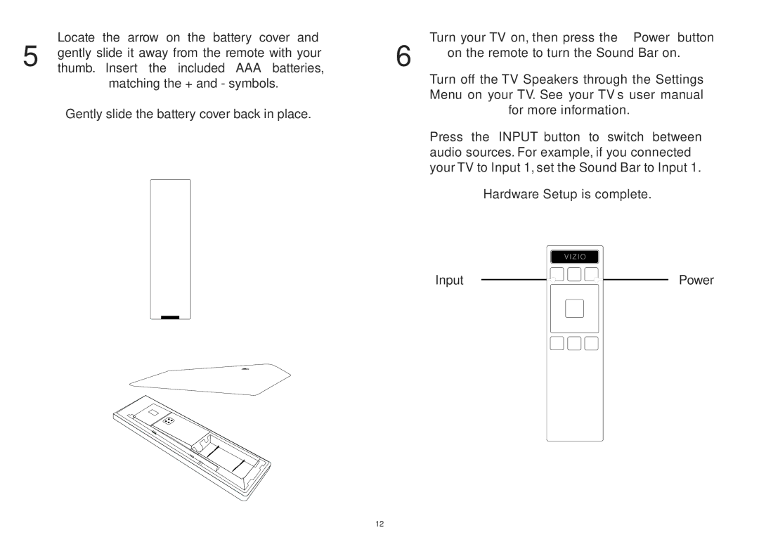 Vizio S5430w-C2 quick start Input 